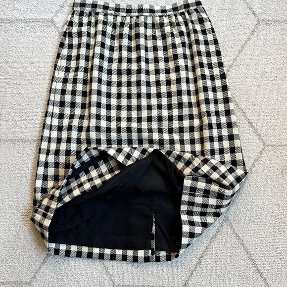 Talbots Classic Black and White Check Wool Blend Midi Pencil Skirt Sz M - Picture 3 of 7